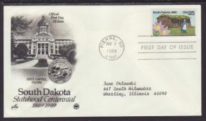 US South Dakota 1989 PCS Typed FDC BIN