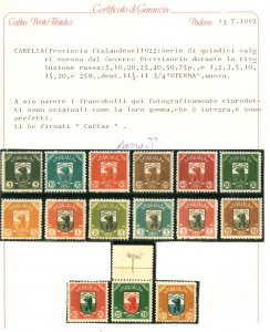 1922 Karjala Finland - #1-15, Series of 15 Values Issued by the Provisional Gove