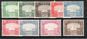 Aden 1937 values to 1r SG 1-9 MH