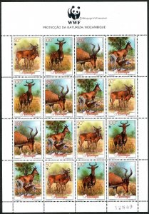 Mozambique 1145 sheet, MNH. Mi 1231-1234. WWF 1991. Alcelaphus Lichtensteini.