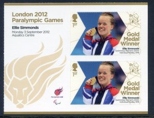 GB London 2012 Paralympics Ellie Simmonds Gold 1st Class MNH SG3388a 