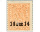 Norway NK 176 Coat of arms- surcharge 14 Øre Orange