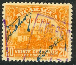 NICARAGUA 1933 20c Leon Cathedral OFFICIAL w Signature Control Sc O340 VFU