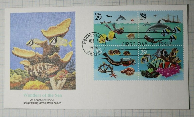 US FDC Sc# 2863a 2866 Wonders of the Sea Block of 4 Honolulu HI 1934