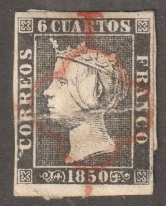 Spain, stamp, Scott#1A, used, hinged,  black, imperf,  #QS-1A