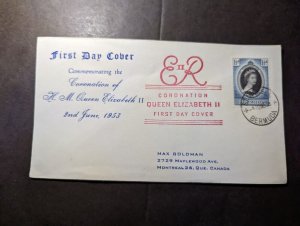 1953 British Bermuda QE2 Coronation First Day Cover FDC to Montreal Canada