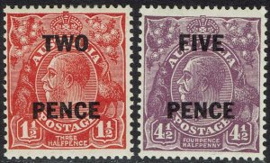 AUSTRALIA 1930 KGV SURCHARGE SET 2D ON 1½D AND 5D ON 4½D