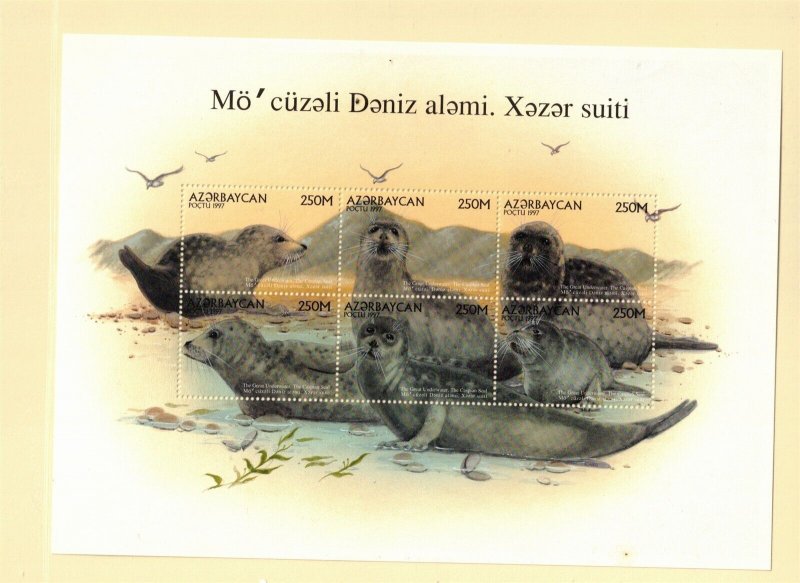AZERBAIJAN Sc 654 MNH S/S & M/S  OF 1997 - ANIMALS -  SEALS OF CASPIAN SEA(WG14)