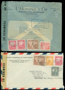 1945 WWII COLUMBIA, LOT/2 Censored Covers W Tape - USA, All With Airmail Stamps!