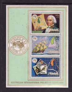 Aitutaki-Sc#354- id7-unusd NH sheet -Maps-Ships-William Bligh-Ausipex-1984-