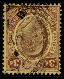 NYASALAND PROTECTORATE EDVII SG75w, 3d purple/yellow FINE USED. Cat £425 WMK INV