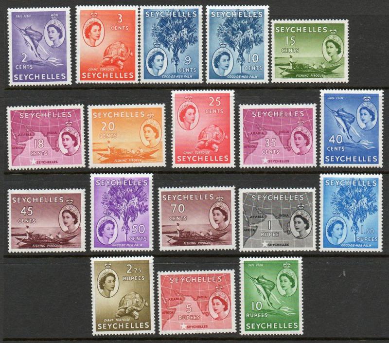 Seychelles #179-190 QEII Unused Lightly Hinged Cv$80.30 A483