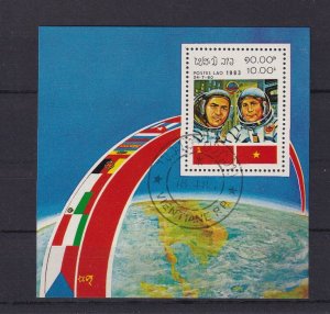 SA14f Laos 1983 3rd Anniv of Joint Soviet-Vietnamese Space flight used minisheet