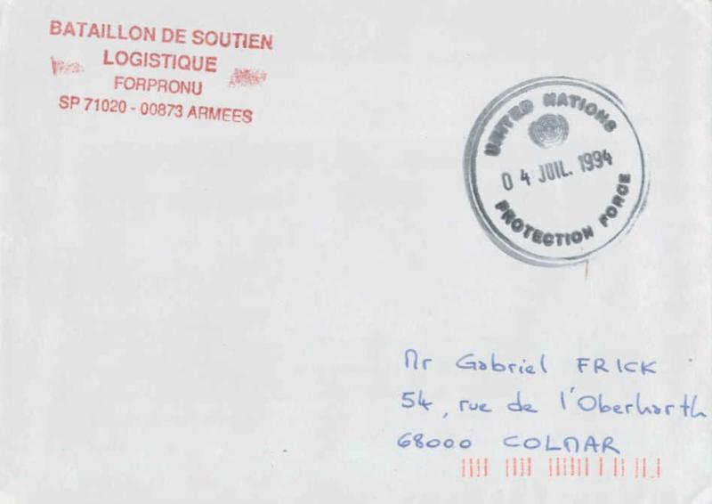 France Military Free Mail 1994 United Nations, Protection Force illustrated c...