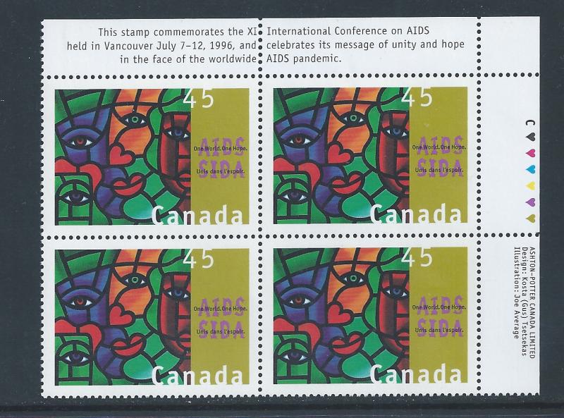 Canada #1603 UR PL BL Aids Awareness 45¢ MNH1