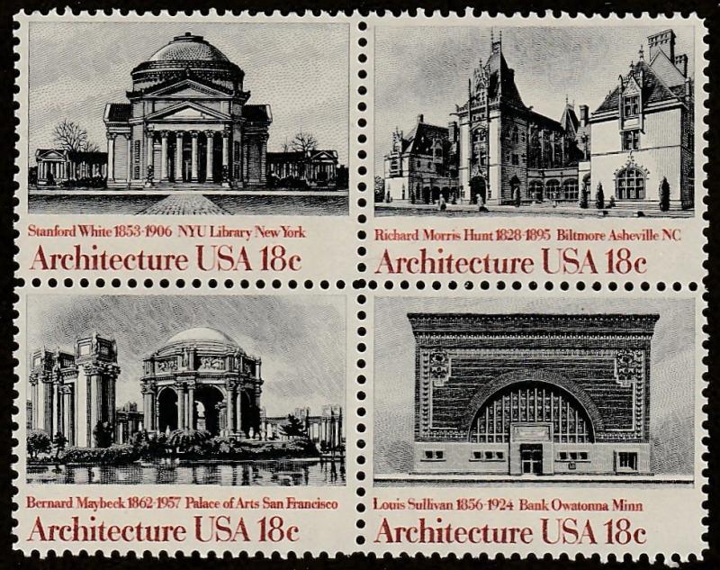 USA stamp, Scott#1928-1931, MNH, block of four, Architecture, buildings,