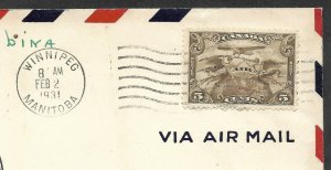 Doyle's_Stamps: Canadian Postal History: Winnipeg-Pembina 1st Flight Cover, 1931