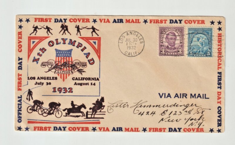 Summer OLYMPIC GAMES 1932  Los Angeles, California, First Day of Games Cover