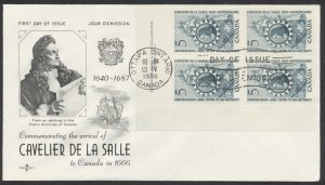 1966 #446 De La Salle FDC Plate Block Rosecraft Cachet Ottawa
