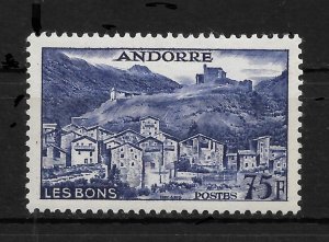 French Andorra 1955, 75fr Key Value Scott # 142,VF MVLH*OG (RMD-8)