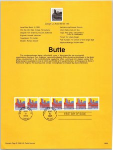 USPS SOUVENIR PAGE NONDENOMINATED (5c) NONPROFIT STAMP (BUTTE) STRIP (7) 1995