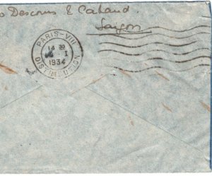 France INDOCHINA Air Mail 1934 Cover COURRIER RAPIDE EMERAUDE Saigon Paris MA537