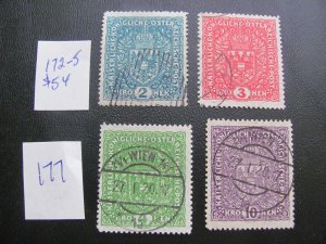 AUSTRIA 1918-19 USED  SC 172-5 SET  VF/XF $54 (177)