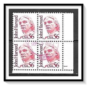 US Plate Block #2190 John Harvard Used