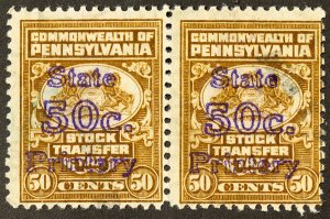 US Stamps # STT13 F-VF Pennsylvania Tax Pair Scott Value $40.00