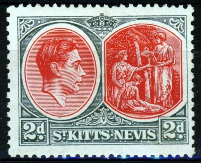 ST.KITTS-NEVIS KG VI 1938 2d. Scarlet & Grey Perf. 13x12 SG 71 MINT