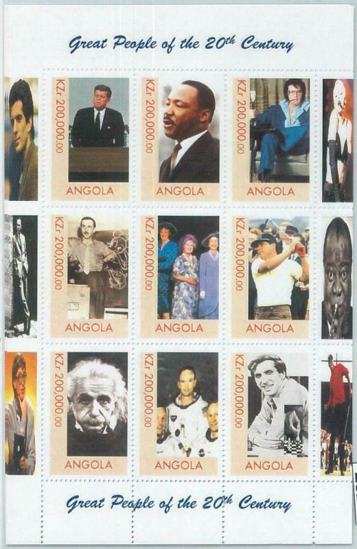 2321 - ANGOLA, MINIATURE SHEET: Elisabeth II, Einstein, Kennedy, Elvis, Madonna