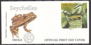 Seychelles, Scott cat. 835. Frogs, W.W.F. s/sheet on a First day cover. ^