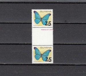 Guyana, Scott cat. 1812. Butterfly value Surcharged 25. Scarce Gutter Pair.