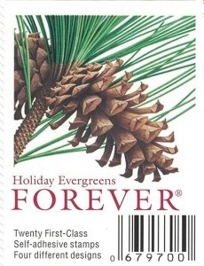Holiday Evergreen FOREVER Stamps,5 sheets of 100 pcs