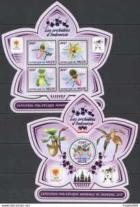 2017 Niger Orchids Flora Flowers ! Shape & Foil ! #4977-80+Bl698 ** Fd1022