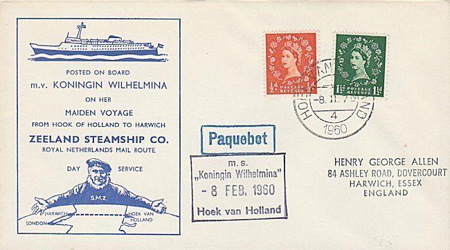 GB NETHERLANDS 1960 MV Koningin Wilhelmina ship maiden voyage cover.........1081