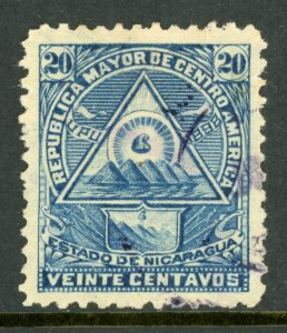 Nicaragua 1896 Seebeck 20¢ Coat of Arms Wmk Postally Used B938 ⭐⭐⭐⭐