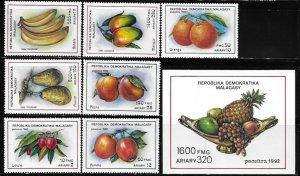 Malagasy Republic 1992 Fruits Apple Orange Banana Sc 1064-1071 MNH C5