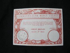 GREAT BRITAIN COMMONWEALTH REPLY COUPON USED