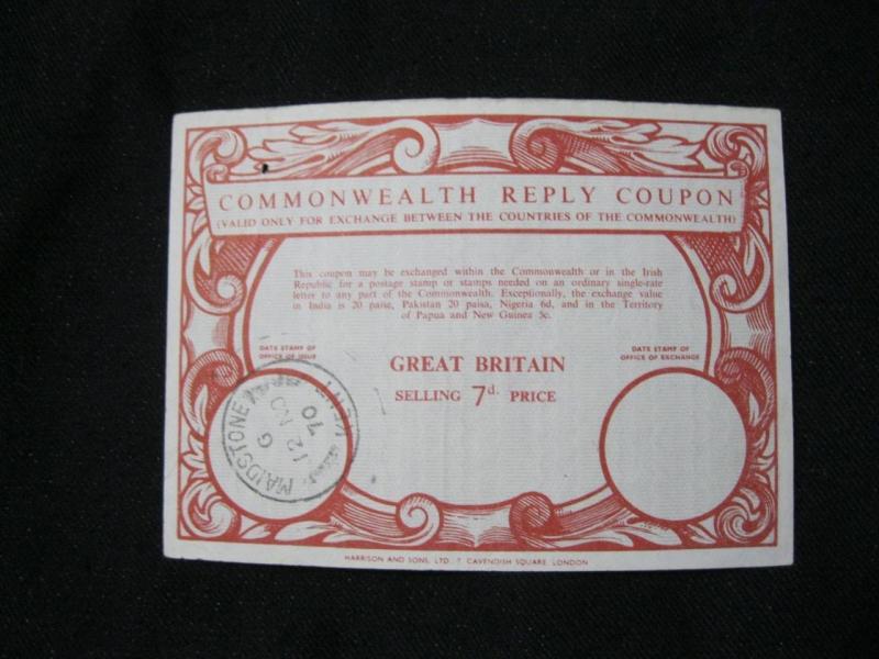 GREAT BRITAIN COMMONWEALTH REPLY COUPON USED