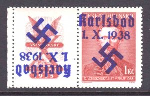 CZECHOSLOVAKIA 247 + LABEL WW2 KARLSBAD OVPTS ONE INVERTED OG NH U/M VF SOUND