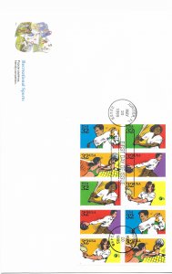 US #2961-65 FDC block of 10. Recreational Sports. Writeup on back. Nice.