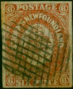 Newfoundland 1860 6d Orange-Vermilion SG14 Fine Used 4 Good Margins Grid Cancel