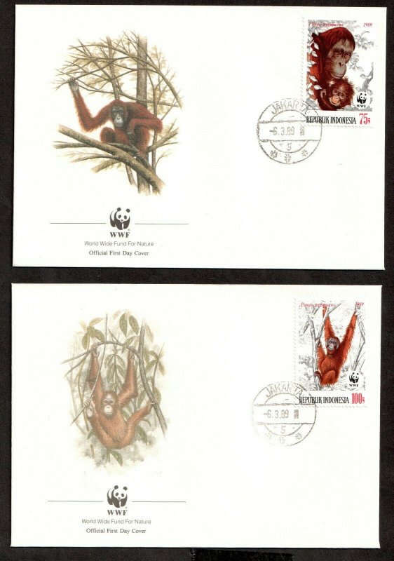 1989  INDONESIA  -  SG: 1920/23  -  ORANGUTANGS -  WWF - FIRST DAY COVERS x 4