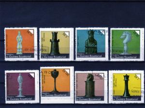 Equatorial Guinea 1977   Chess Pieces Set of 8 values perforated Fine Used