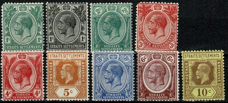 STRAITS SETTLEMENTS KG V 1912-23 PART SET UNUSED(MH) SG293-202 Wmk.MCCA P.14 VGC