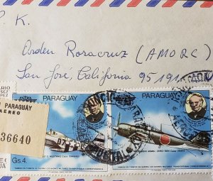 Paraguay 1980 Registered mail To ROSECRUCIAN SAN JOSE. MILITARY planes...