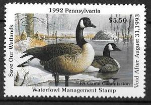 USA, Pennsylvania PA10, 1992 Hunting Permit Stamp, VF, NH