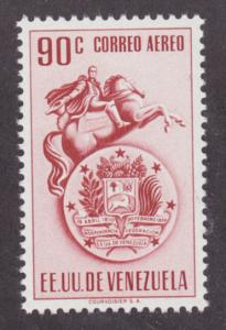 Venezuela Sc C391 MNH. 1951 90c Arms of Venezuela & Bilivar Statue Air Post, VF