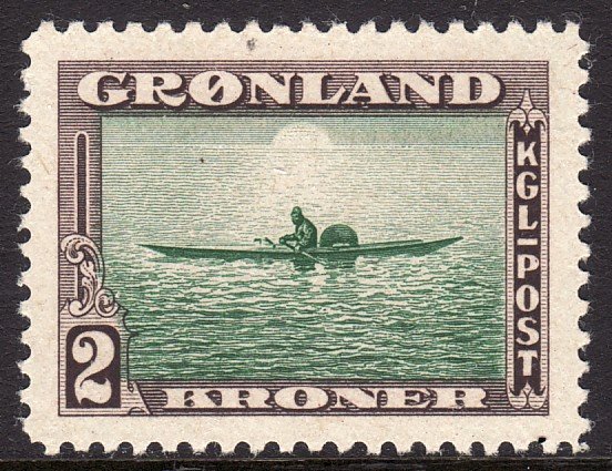 1945 Greenland Canon & Native 2 Krone issue MVLH Sc# 17 CV $18.50